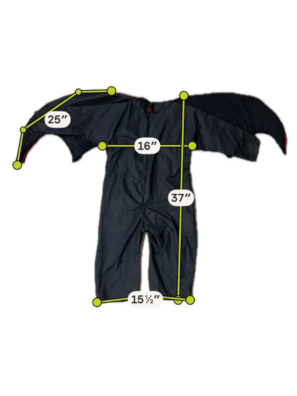 Vintage Kids Bat Costume 1970s Halloween Handmade Black Red Small/Medium READ